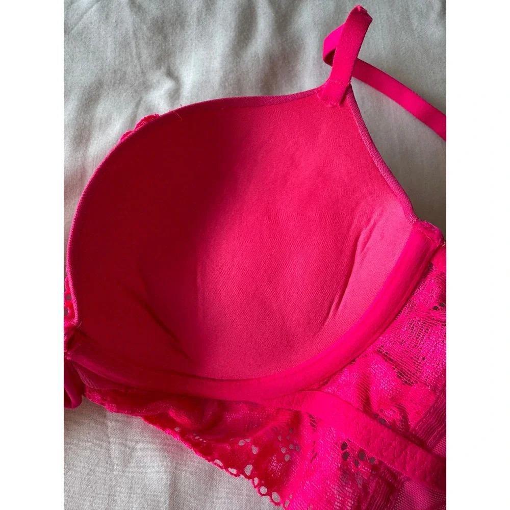 La Senza Beyond Sexy Classic Plunge Lace Bra Pink Floral Padded Underwire 34C - Picture 3 of 10